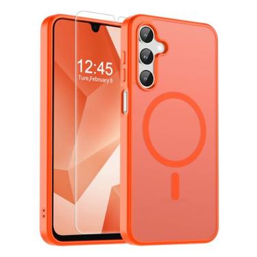 Imagem de SUPFINE Capa magnética para Samsung Galaxy A16 5G com protetor de tela, (compatível com MagSafe) (proteção contra quedas de grau militar) capa de telefone fina translúcida à prova de choque, laranja