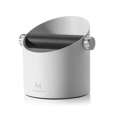 Imagem de MUVNA Caixa de café expresso, caixa de batida de café com haste removível de choque, acessórios de café expresso, caixa de descarte de grãos de café, base antiderrapante (branco semente)