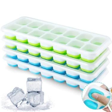 Imagem de kit 4 Formas de Gelo Bandeja Flexível de Silicone14 Cubos por Bandeja, 20x8x3 cm