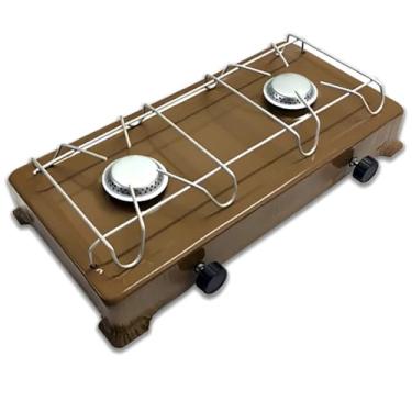 Imagem de Fogão de Mesa Portátil a Gás 2 Bocas, Fogareiro Compacto para Camping, Viagens e Cozinhas Pequenas, Acendimento Manual, Branco, Conexão Baixa Pressão (MARROM)