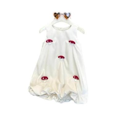 Imagem de Vestido Sem Mangas Para Meninas Com Enfeites De Cogumelo, Cor Sólida, 