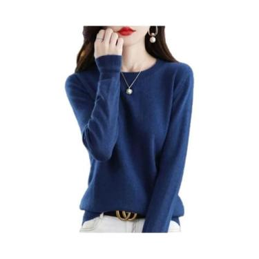 Imagem de Suéter Feminino De Tricô Com Gola Redonda, Quente E Casual, Moda Corea