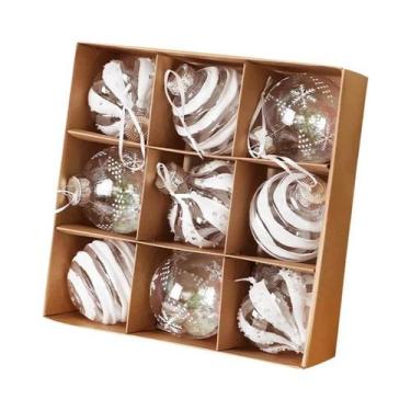 Imagem de Bolas De Natal Brancas Champagne 9 Peças 8CM Enfeites Para Árvore De N