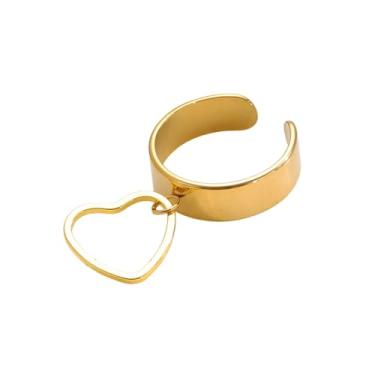 Imagem de Anel minimalista de coração para mulheres, pendente, vazado, coração, amuleto, ajustável, aberto, compromisso, eternidade, ajuste confortável, moderno, com faixa empilhável, joia de Natal para