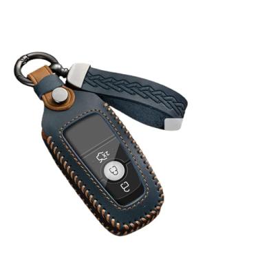 Imagem de Capa de couro para chave remota de carro compatível com Ford Fusion Edge Mustang Explorer F150 F250 F350 Ecosport Protetor Suporte Shell Fob(Blue)