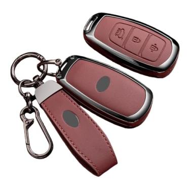 Imagem de Capa de couro para chave de carro, compatível com hyundai santa fe/i30/ix35/encino/kona/solaris/azera/grandeza/elantra/accent(E-gun red chain)