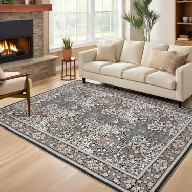 Imagem de GarveeHome Tapete floral 10 x 15 cm antiderrapante boho para banheiro, macio, pequeno, lavável, tapete para porta interna, tapetes botânicos para sala de estar, quarto, marrom