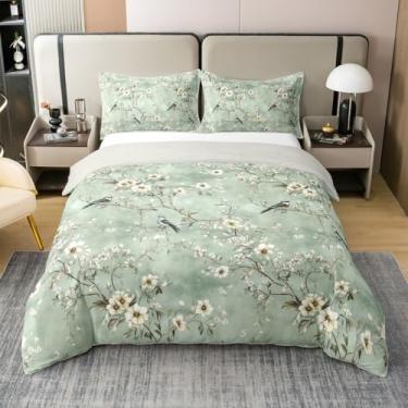 Imagem de Erosebridal Capa de edredom Queen 100% algodão floral verde - Conjunto de cama de flor vintage, conjunto de cama cottagecore para crianças e adultos, capa de colcha de flores estéticas - 2 fronhas
