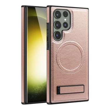 Imagem de Capa magnética para Samsung Galaxy S25/S25 Plus/S25 Ultra, capa de celular de carregamento sem fio com capa de couro fina com suporte dobrável