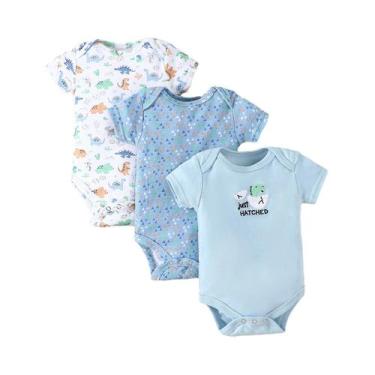 Imagem de Conjunto De Body De Verão Para Bebês Meninos 3PCS Com Estampa De Dinos