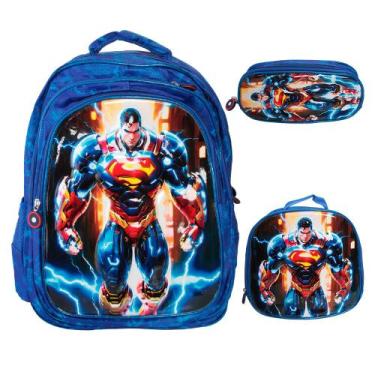 Imagem de Kit Mochila Infantil Masculina Estojo Lancheira Térmica - Plike