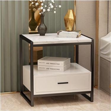 Imagem de Mesa De Cabeceira De Mármore De Luxo Leve Com 1 Gaveta, Mesa De Cabeceira Moderna Simplicity Para Quarto, Armário De Cabeceira De Ferro Forjado Para Sala De Estar