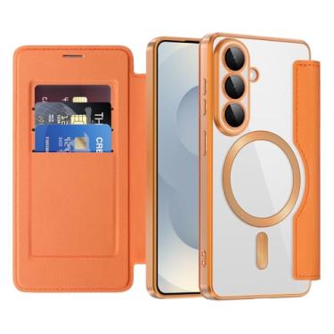 Imagem de QIVSTAR Capa magnética para Samsung Galaxy S26, compatível com MagSafe, com suporte de cartão de crédito com bloqueio de RFID, capa traseira transparente à prova de choque para Samsung Galaxy S26