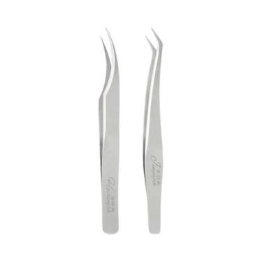 Imagem de Pinça Profissional De Aço Inoxidável Com Ponta Curva E Capa De Couro P