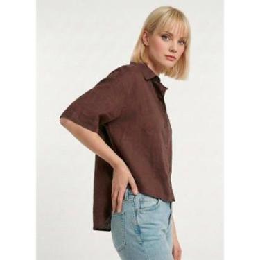 Imagem de Camisa Feminina Manga Curta Marrom Café Texturada Sob-Feminino