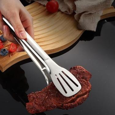 Imagem de Pinça de aço inoxidável para alimentos – Ferramenta de servir na cozinha para grelhar