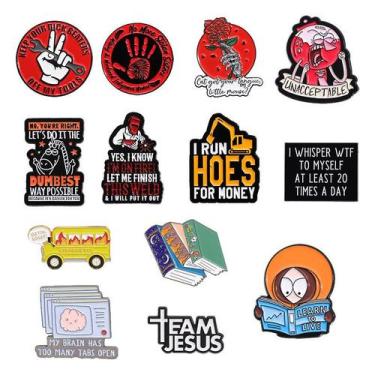 Imagem de Conjunto de broches Funny Quote em liga esmaltada vermelha e preta - y