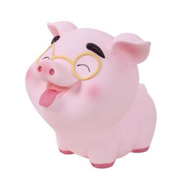 Imagem de Porco grande e fofo Coin Bank Crea com óculos de PVC 375g 18x22,5x18,5