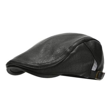 Imagem de Cap Flat Gatsby Newsboy de couro preto para homens - yiweisai