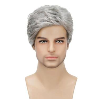 Imagem de Peruca de cosplay genérica prateada cinza curta sintética masculina - 