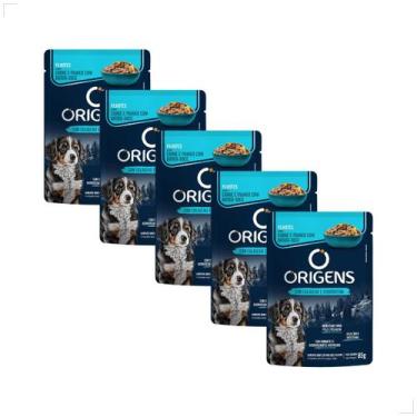 Imagem de Kit 5 Ração Úmida Sachê Origens Cães Adulto Filhotes 85g Sabor:Carne e