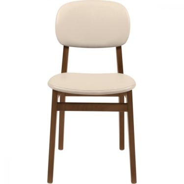 Imagem de Cadeira De Madeira Tramontina London Em Tauarí Amêndoa Sem Braços Com Estofado Bege