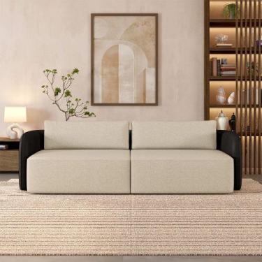Imagem de Sofá Living Sala de Estar Abel 220cm Bipartido pés de Madeira PU/Linho