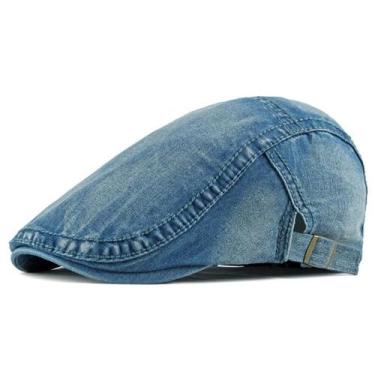 Imagem de Boina Jeans Ajustável Unissex Boné Casual Chapéu Jornaleiro Cor:Azul -