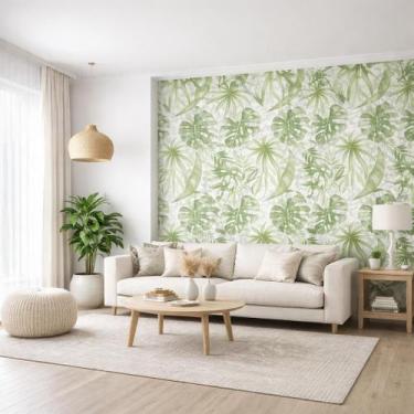 Imagem de Papel De Parede Adesivo Folhas Verdes 2m PVC Lavável Casa - Casita