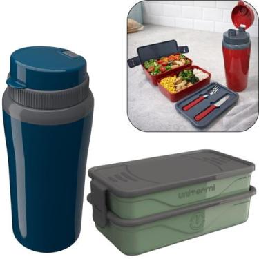 Imagem de Kit Marmita Fit Unitermi Talheres Divisórias Copo Térmico Miami 650ml 