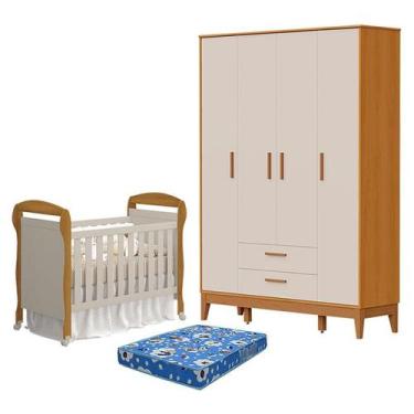 Imagem de Berço Americano Danny com Colchão Ortobom e Guarda Roupa 4 Portas Flip
