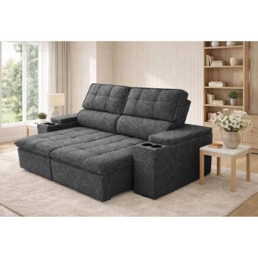 Imagem de Sofa 3 Lugares Retratil Reclinavel 230cm Linho Aveludado USB Pluma Ferguile