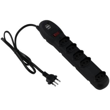 Imagem de Filtro de linha 5 tomadas Forceline - Bivolt - 2 saidas USB - Cabo 0,8