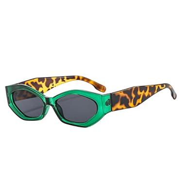 Imagem de Óculos de sol masculinos e femininos moda polígono olho de gato feminino óculos de sol retrô colorido oval óculos sombras uv400 homens tendência óculos de sol, cinza leopardo verde, como a imagem