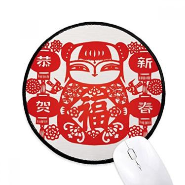 Imagem de Tapete de rato vermelho menina com corte de papel flor tapete redondo para computador