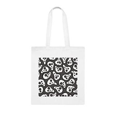 Imagem de Padrão sem costura com bolsa de caveiras engraçadas, presente divertido, bolsa de ombro, bolsas reutilizáveis, ideia de presente de cesta de Natal de aniversário, Branco