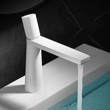 Imagem de Torneira de lavatório Pia de banheiro Manípulo único Água quente fria Guindaste Lavagem torneira misturadora Torneira montada no convés, branca (curta)