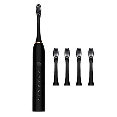 Imagem de Escova de dentes elétrica recarregável usb, alta frequência, pouco ruído, cronometragem, 5 modos ajustáveis, à prova d'água, 4 cabeças de escova