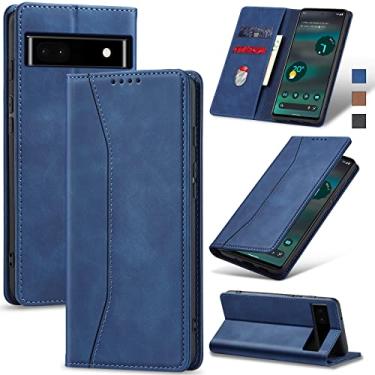 Imagem de Jasonyu Flip Carteira Capa para Google Pixel 6A 5G,Capinha Folio Magnética de Couro com Suporte para Cartão,Suporte para Chute - Protetora Durável de TPU à Prova de Choque para Telefone,Azul
