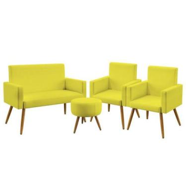 Imagem de Kit Poltrona Namoradeira e 2 Poltronas Decorativas Estofada Para Sala 