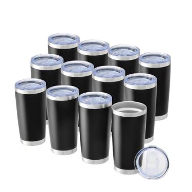 Imagem de OMTech Copos de 590 ml a granel, conjunto de copos de aço inoxidável de 12 peças com tampa e canudo, caneca isolada a vácuo de parede dupla para gravador a laser, caneca de café de viagem para bebidas