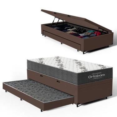 Imagem de Bicama Box Baú Solteiro com Colchão de Espuma D33 Ortobom Airtech 100 + Auxiliar Unique 88cm (Marrom)