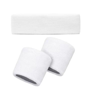 Imagem de Kit Faixa e Par de Munhequeiras 8 cm Alta Absorção de Suor - Estilo Bo