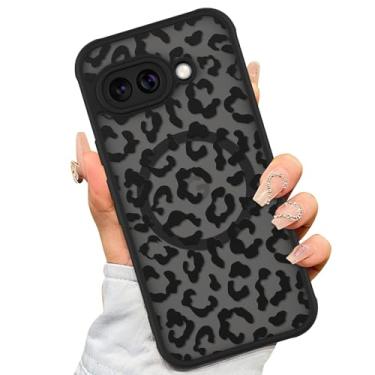 Imagem de AIGOMARA Capa para Google Pixel 9a [compatível com MagSafe] Design com estampa de leopardo preto para mulheres meninas homens TPU macio amortecedor rígido PC traseiro antiqueda à prova de choque capa