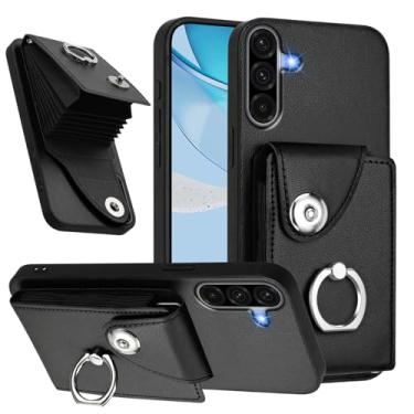 Imagem de LEMAXELERS Capa carteira para Samsung Galaxy A56 5G com suporte para cartão de rotação de 360° anel suporte botão de pressão capa protetora à prova de choque para Samsung Galaxy A56 5G. Preto YBK