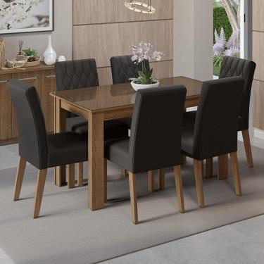 Imagem de Conjunto Sala de Jantar Mesa Tampo de Vidro 6 Cadeiras Rustic/Oxford Odara Madesa