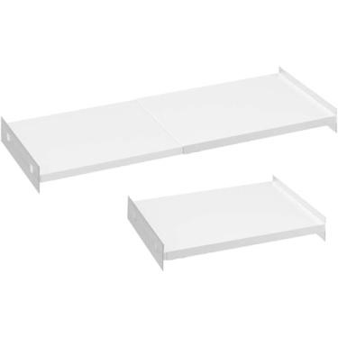 Imagem de SlimmKISS Divisória de prateleiras ajustáveis para armário, 2 pacotes de prateleiras suspensas de metal expansível, separador para armário de armário e armário (branco, 40 cm P x 66 cm - 96 cm L, 2