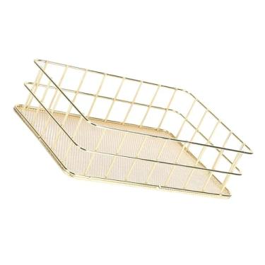 Imagem de Cesta de Armazenamento de Ferro Dourado, Belo Processo de Revestimento Soldagem de Ferro Forjado Estável e Durável Adequado para (L (330 x 184mm / 12,99 x 7,24in))