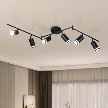 Imagem de SILAMPDI Kit De Iluminação Trilho Preto Com 6 Luzes, Luminárias Teto Modernas Led Cabeças Ajustáveis E Braços Dobráveis, Holofote Cozinha (Soquete Gu10, Lâmpadas Não Incluídas)