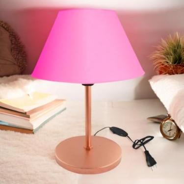 Imagem de Luminária de Mesa Abajur Cúpula Injetada para Escritório Quarto Recepção Decoração Sala Moderno (COBRE/ROSA)
